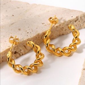 18k Gold Plated Twisted Hoop Earrings